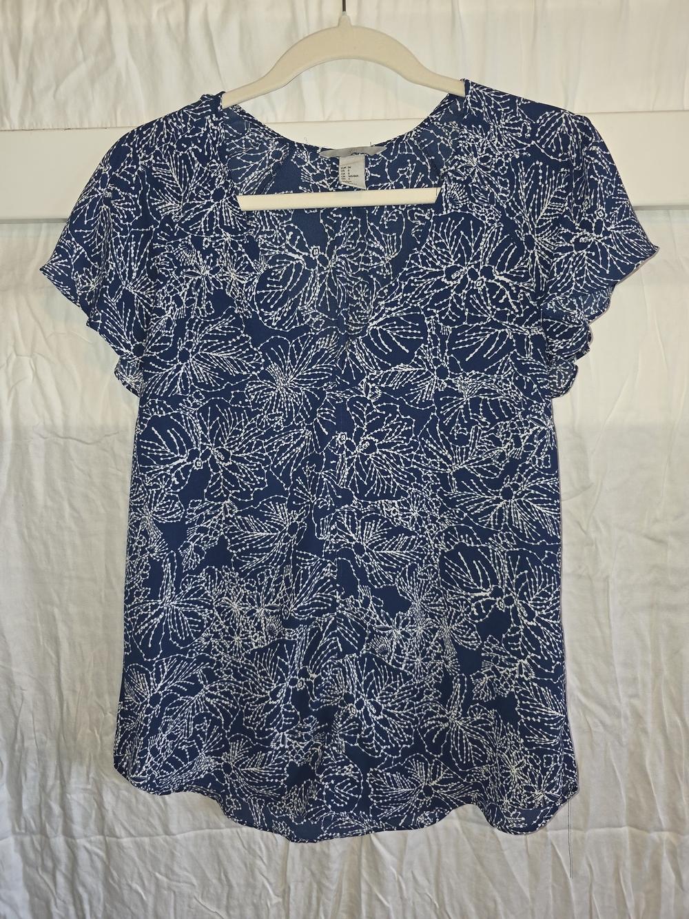 H&M Navy Blue Floral Short-Sleeve Blouse